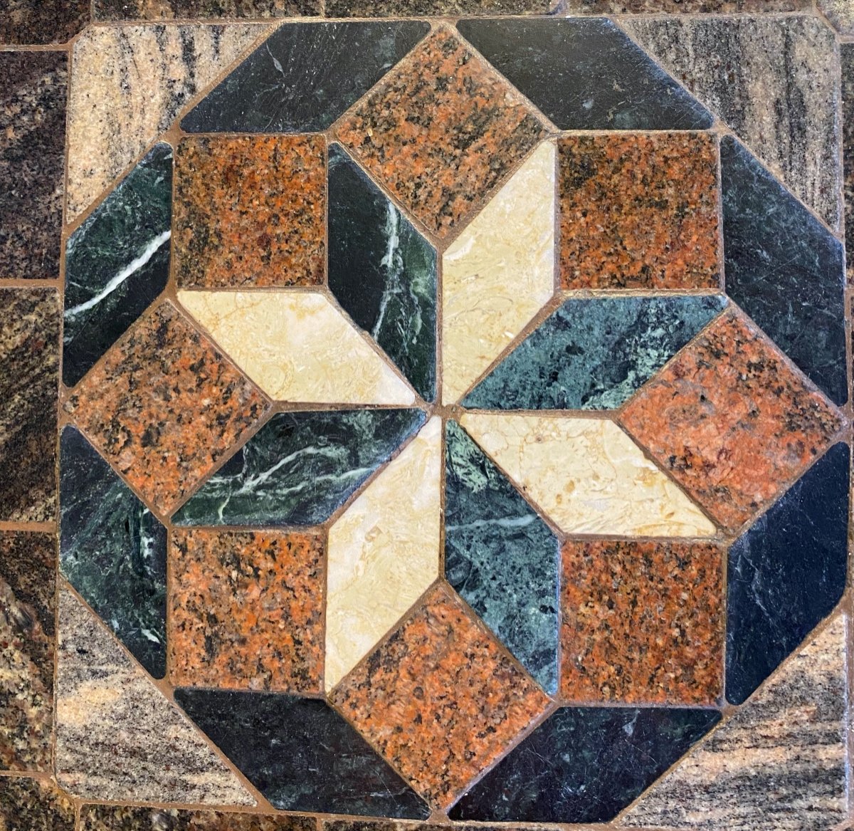 Italian Marble Mosaic Table Top Geometric Shape Wrought Iron Frame-photo-1