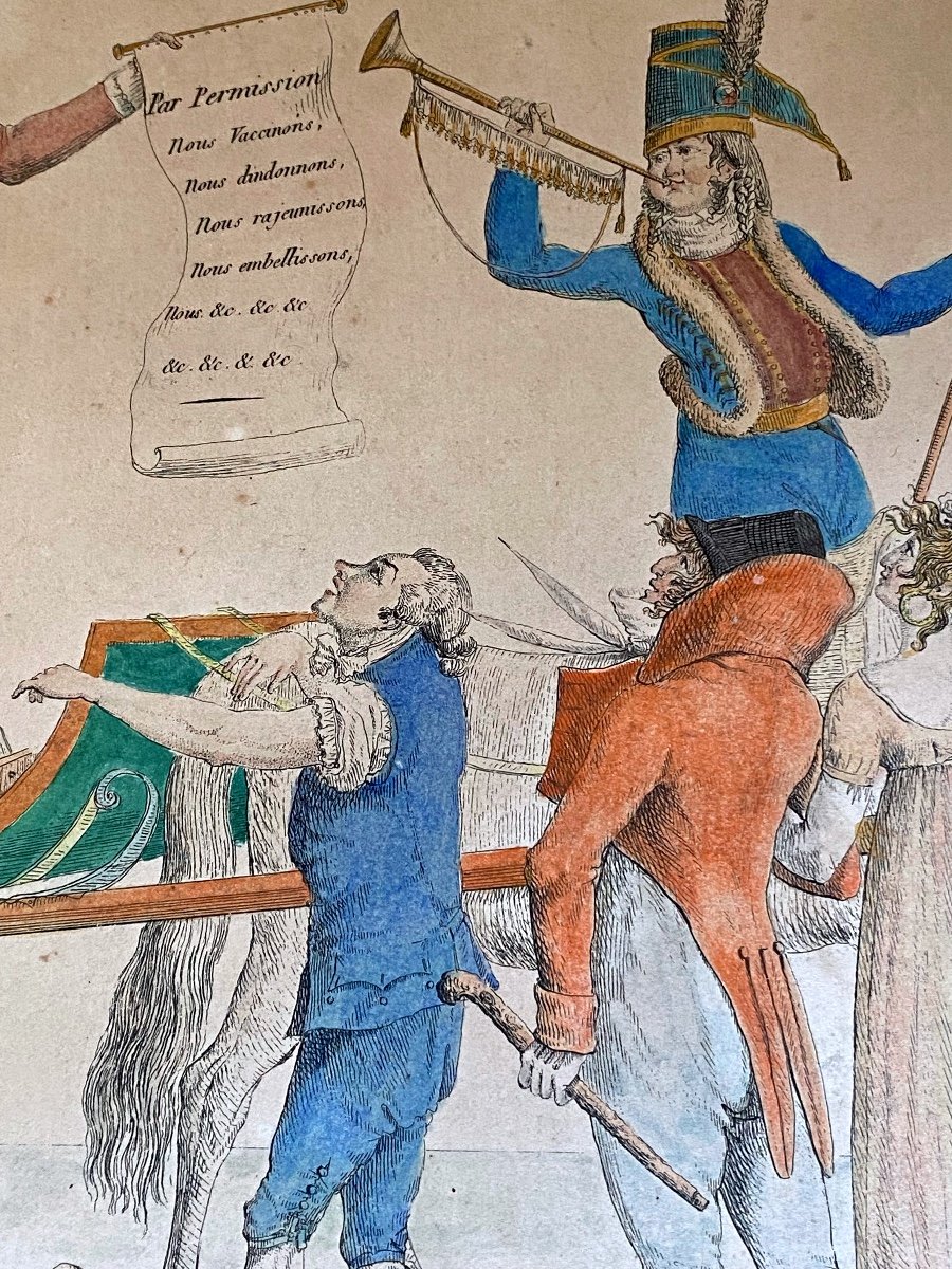 Estampe Peinte  La Vaccine En Voyage      Chez  Depeuille   Graveur  à Paris  1795/ 1800-photo-3