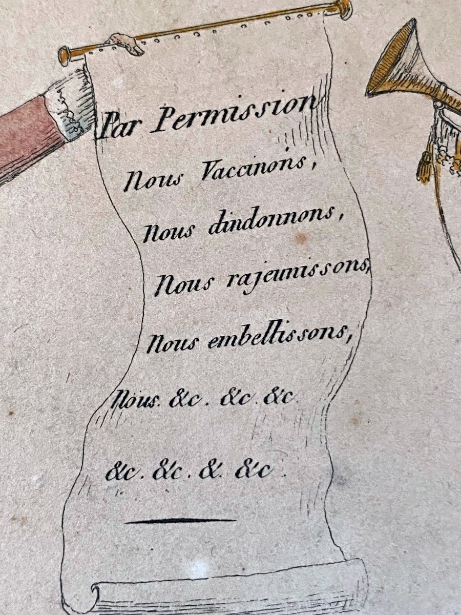 Estampe Peinte  La Vaccine En Voyage      Chez  Depeuille   Graveur  à Paris  1795/ 1800-photo-7