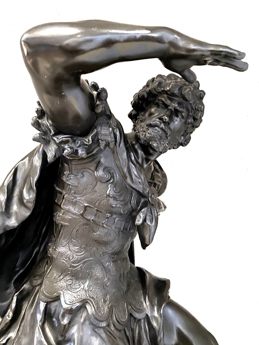 Sculpture En Bronze  XIX è    De Hercule   patiné noir     Signée  Math. Moreau   -photo-3