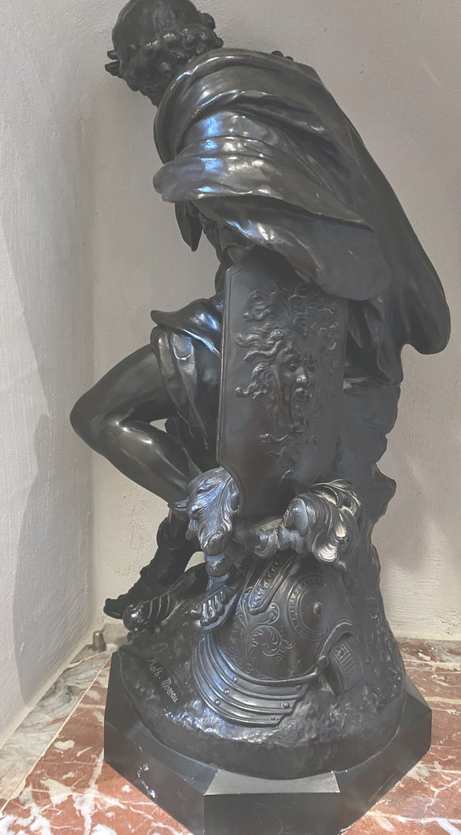Sculpture En Bronze  XIX è    De Hercule   patiné noir     Signée  Math. Moreau   -photo-6