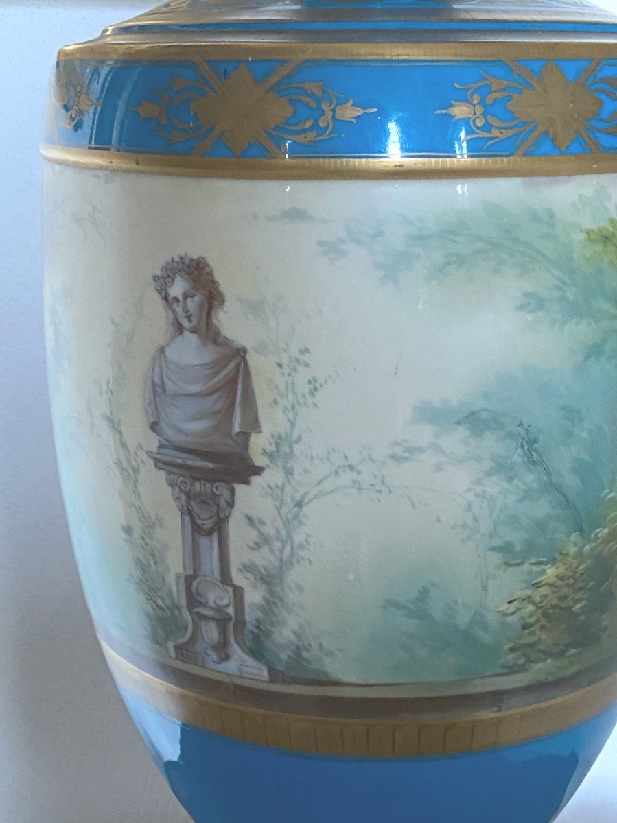 Sevres Blue Celeste Vase, Le Triomphe Des Arts Signed L In Double L Crossed Crowned-photo-4