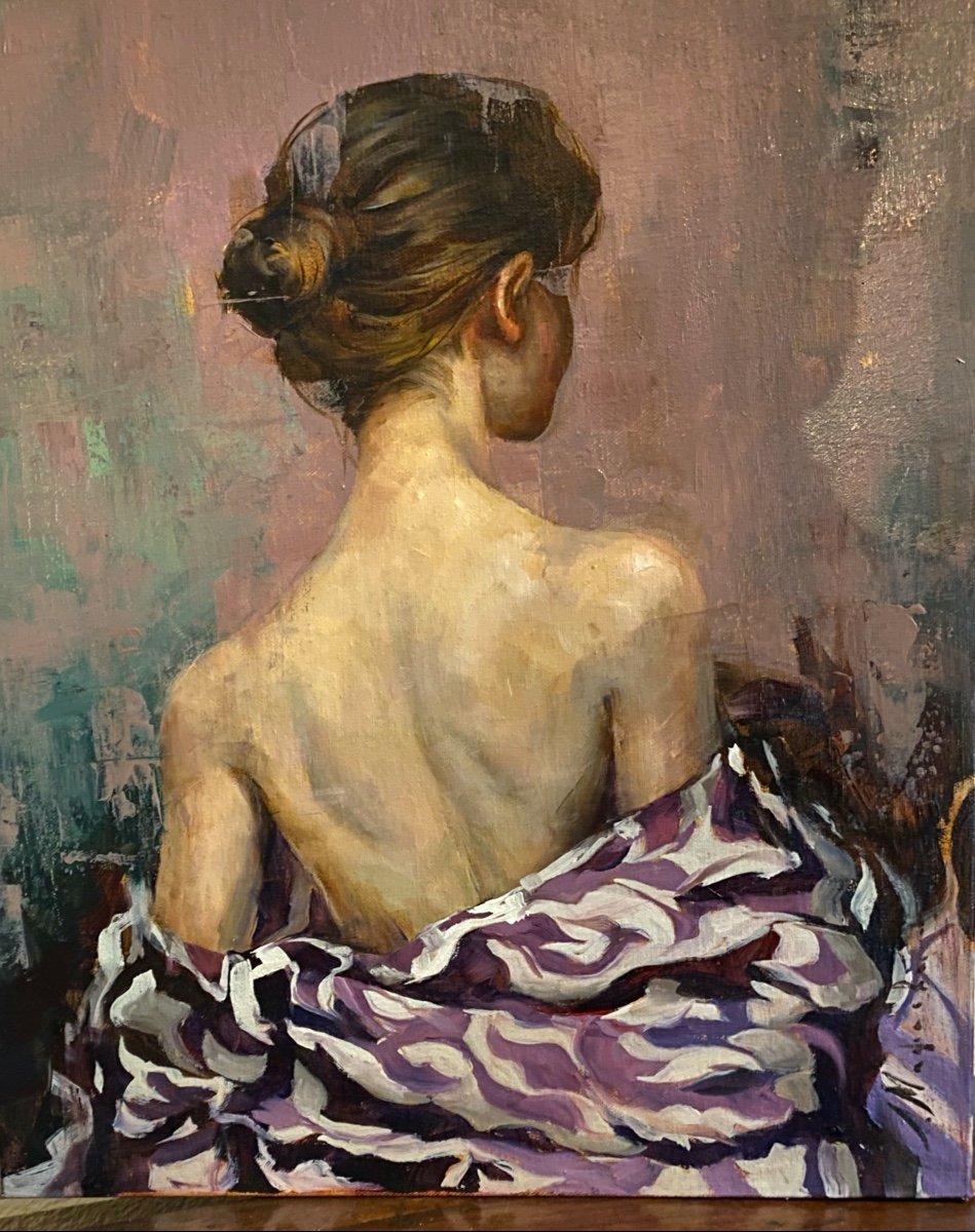 Hst Portrait Of Woman Seen From The Back In The Impressionist Style Signed Elena Mashajeva-photo-2