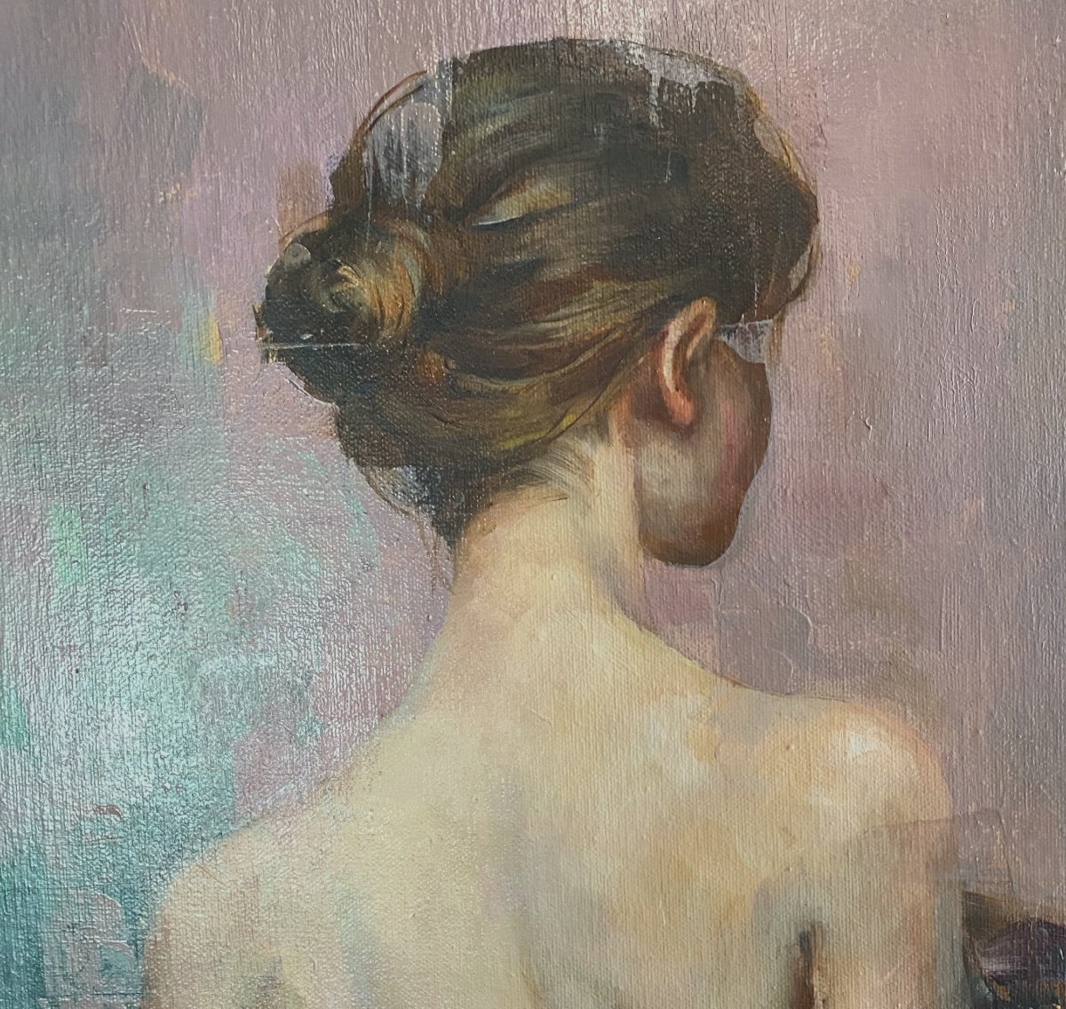 Hst Portrait Of Woman Seen From The Back In The Impressionist Style Signed Elena Mashajeva-photo-3