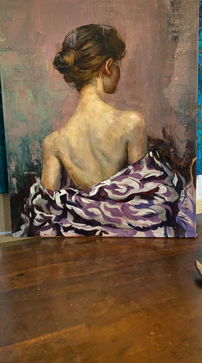 Hst Portrait Of Woman Seen From The Back In The Impressionist Style Signed Elena Mashajeva-photo-1