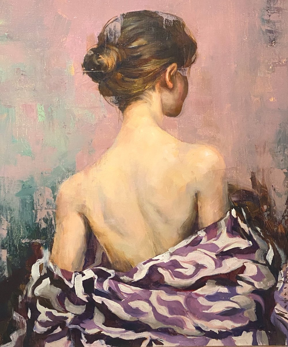 Hst Portrait Of Woman Seen From The Back In The Impressionist Style Signed Elena Mashajeva-photo-5