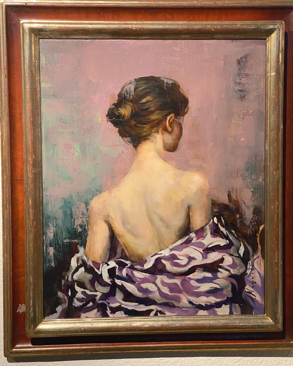 Hst Portrait Of Woman Seen From The Back In The Impressionist Style Signed Elena Mashajeva