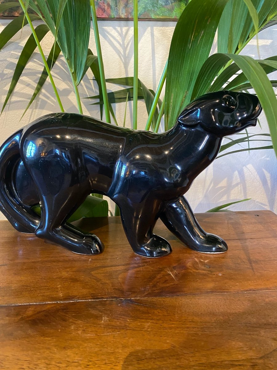 Black Panther Sculpture By Georges Condé Ceramist 1891 - 1980-photo-1