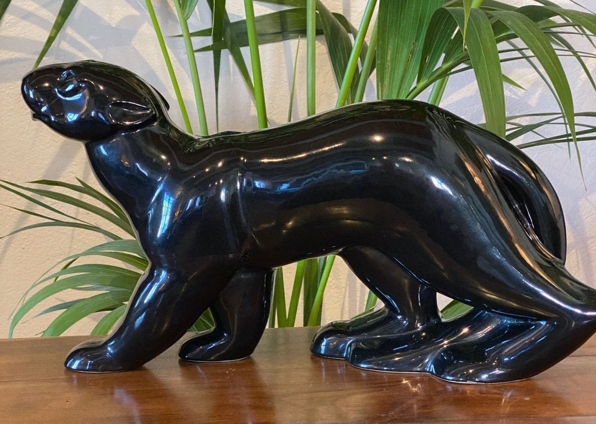 Black Panther Sculpture By Georges Condé Ceramist 1891 - 1980-photo-2