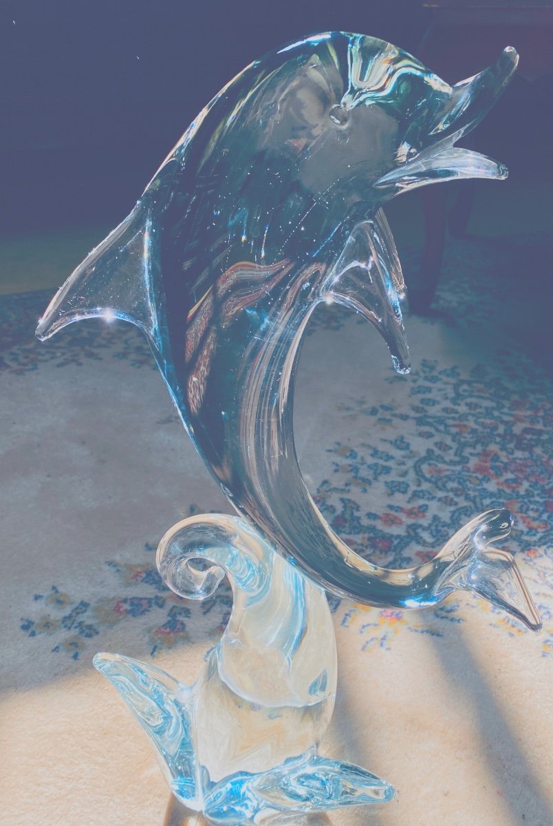 Dolphin On The Wave Sculpture Arte Di Murano