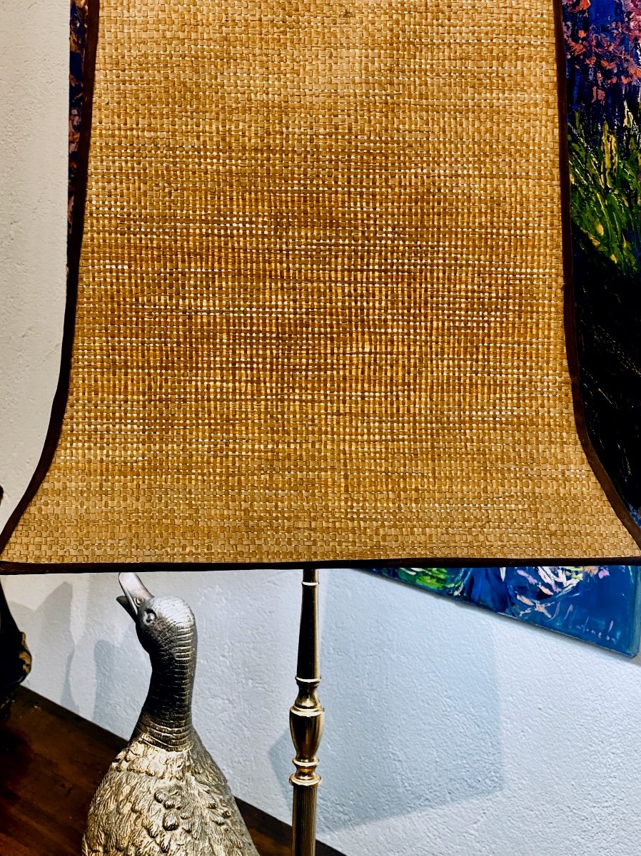  Maison Charles Sculture Mandarin Duck Lamp In Gilt Bronze Pagoda Lampshade In Raffia -photo-1