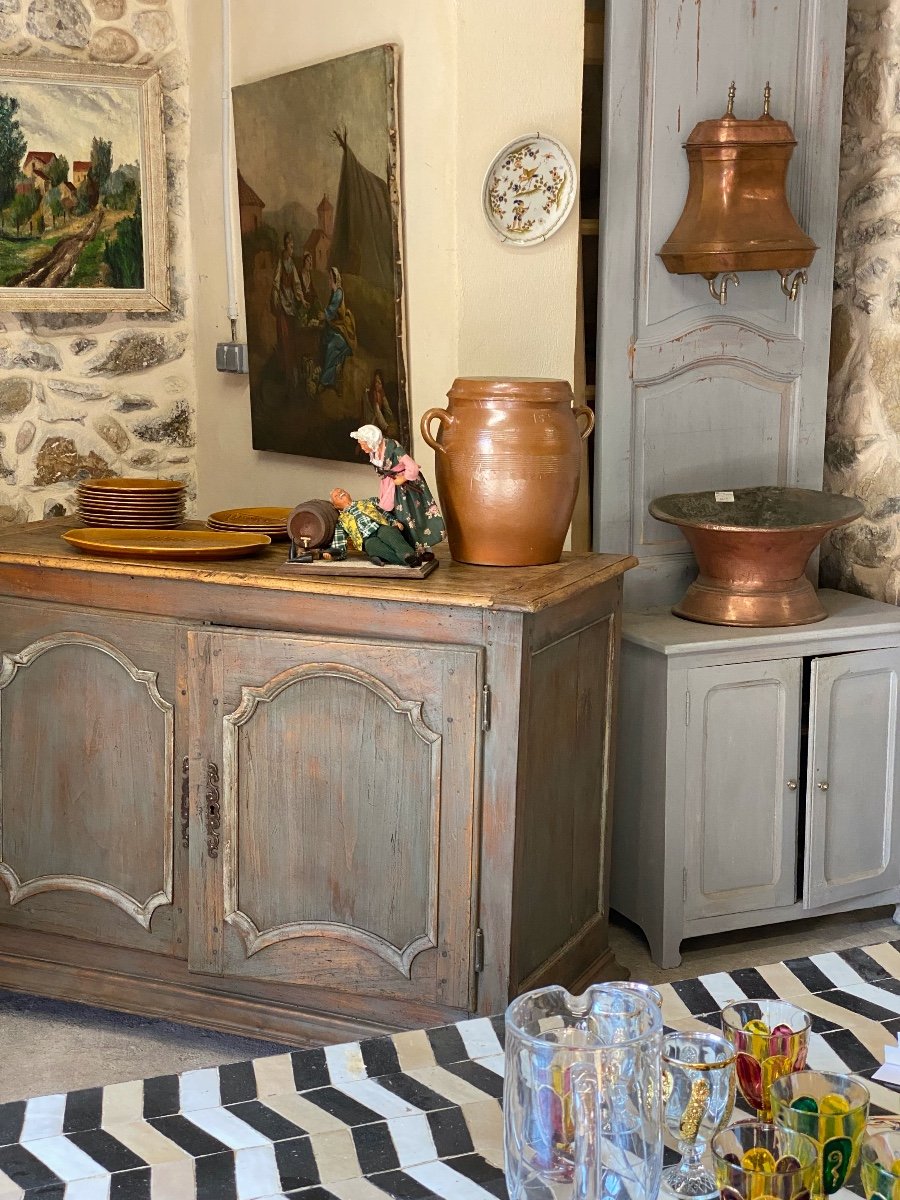 Bahut  Provençal    Epoque Louis XIV- Régence    à Deux  Vantaux  à Patine   Vieux Gris Bleu -photo-4