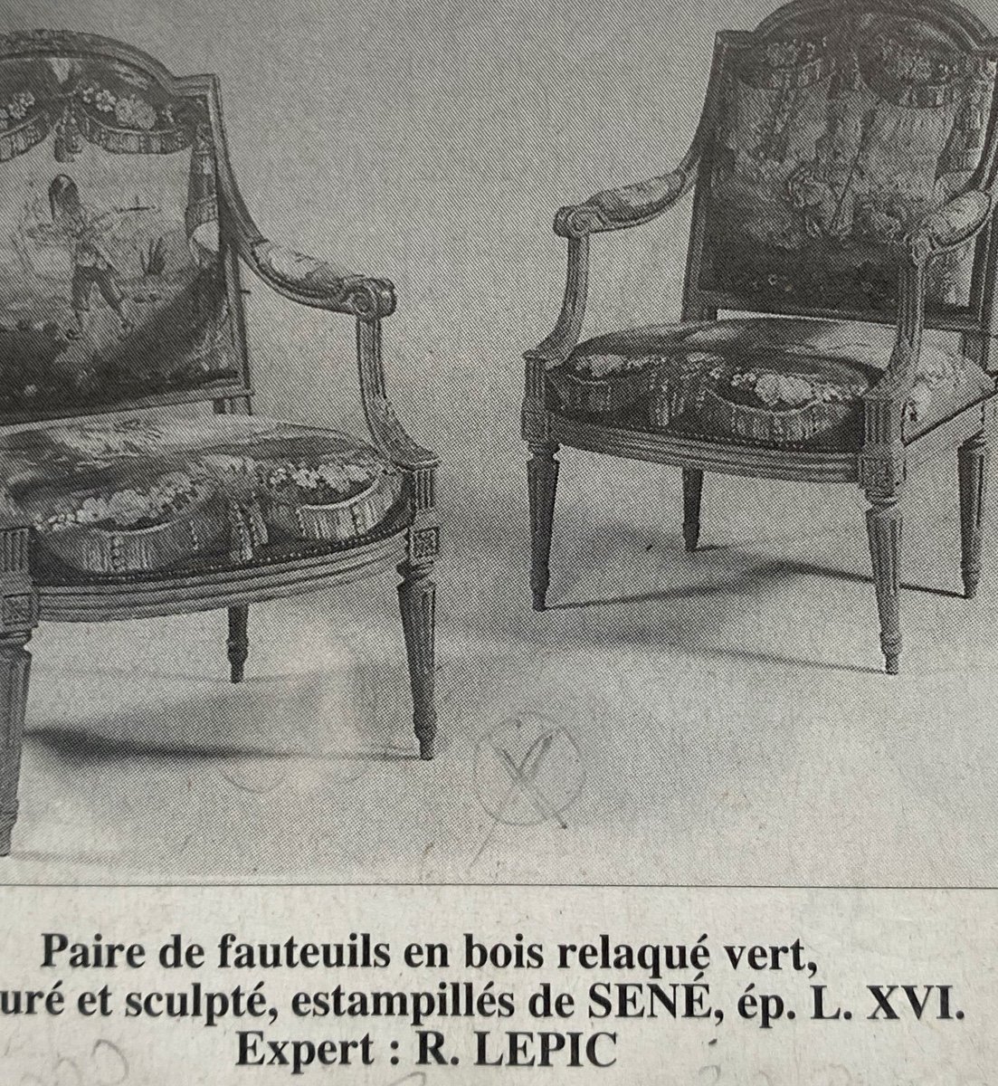 Pair Of Louis XVI Period Armchairs Stamped By Sené, Upholstered In Aubusson Tapestry-photo-4