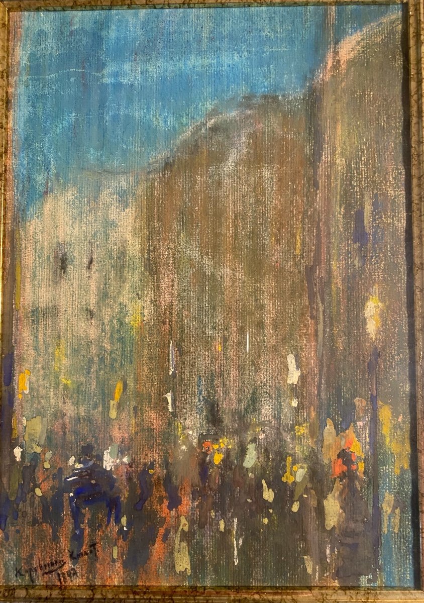 Paris, The Boulevards At Night Gouache  Pastel Signed Konstantin Korovine 1897 Expertise
