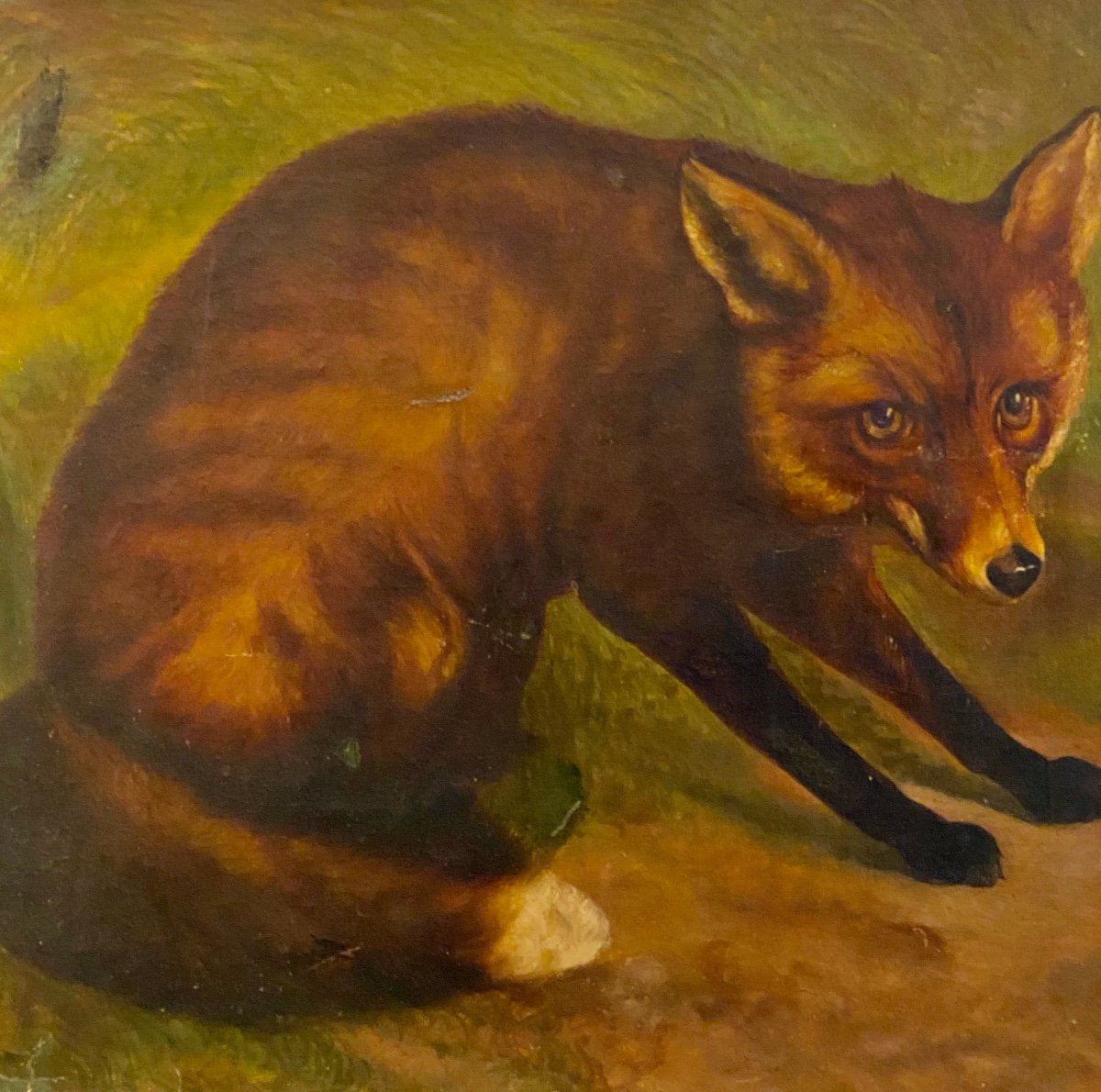 Tableau  XIX ème    Hst  De  Renard Roux   Surpris     Dans Le Goût De Jean Baptiste Oudry-photo-4