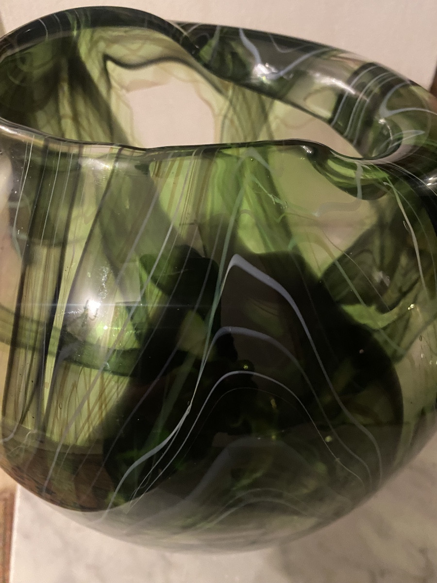  Flottement  d''herbes  Aquatiques  Dans  Un Vase  Bombé    En Verre De   Murano-photo-4