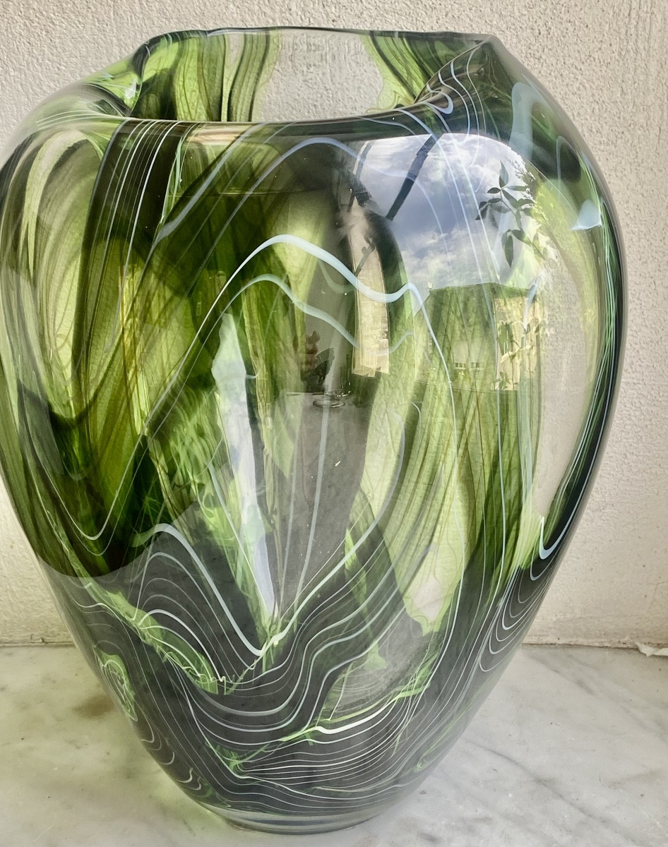   Flottement  d''herbes  Aquatiques  Dans  Un Vase  Bombé    En Verre De   Murano-photo-3