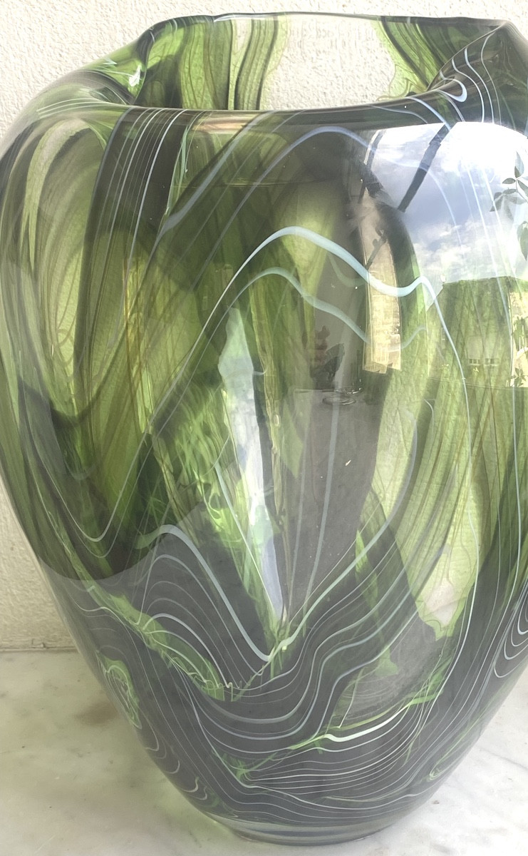   Flottement  d''herbes  Aquatiques  Dans  Un Vase  Bombé    En Verre De   Murano-photo-5