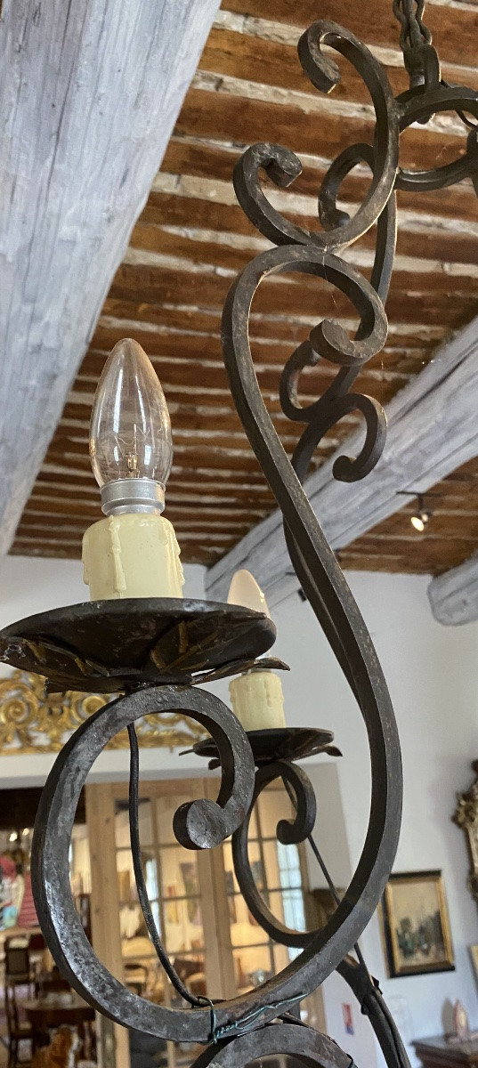 19th Century Cage Chandelier In Wrought Iron With Five Lights  -photo-1