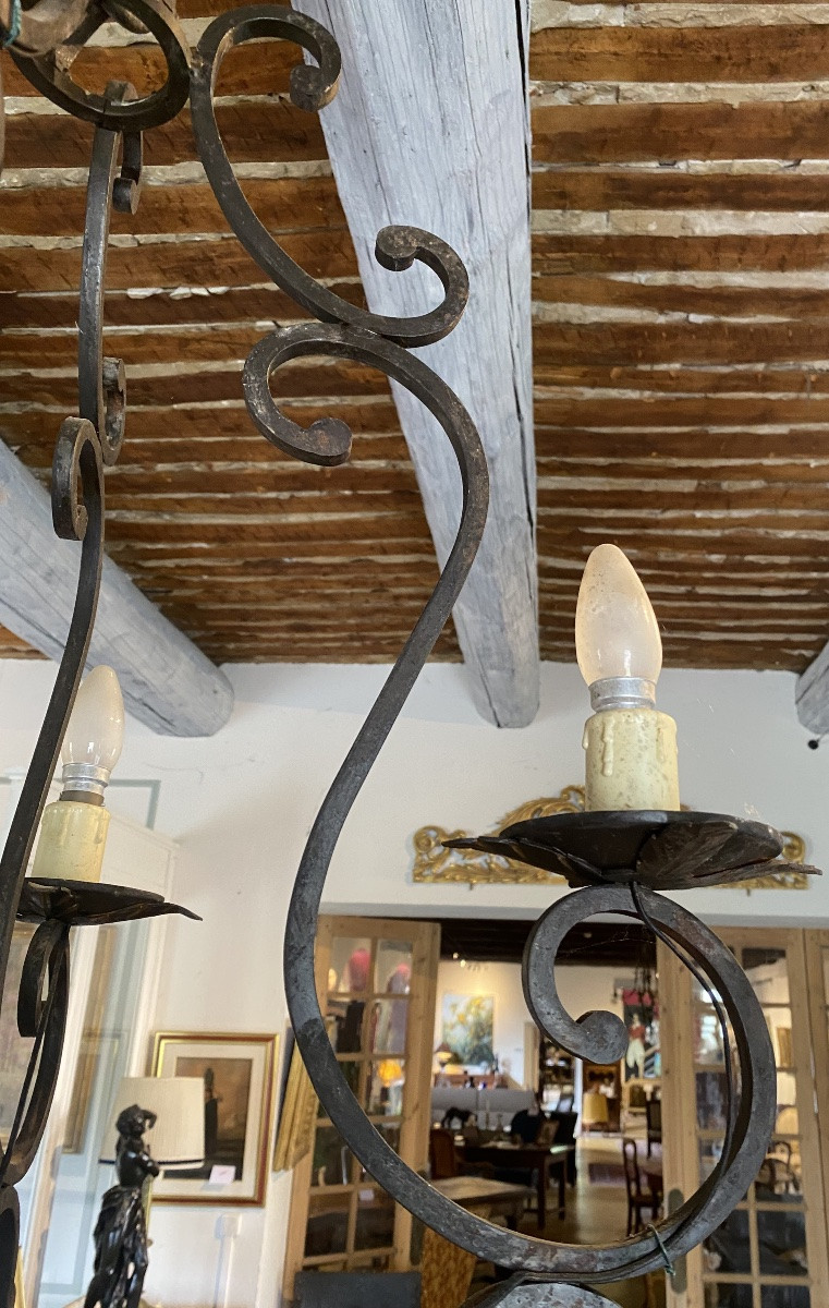 19th Century Cage Chandelier In Wrought Iron With Five Lights  -photo-5