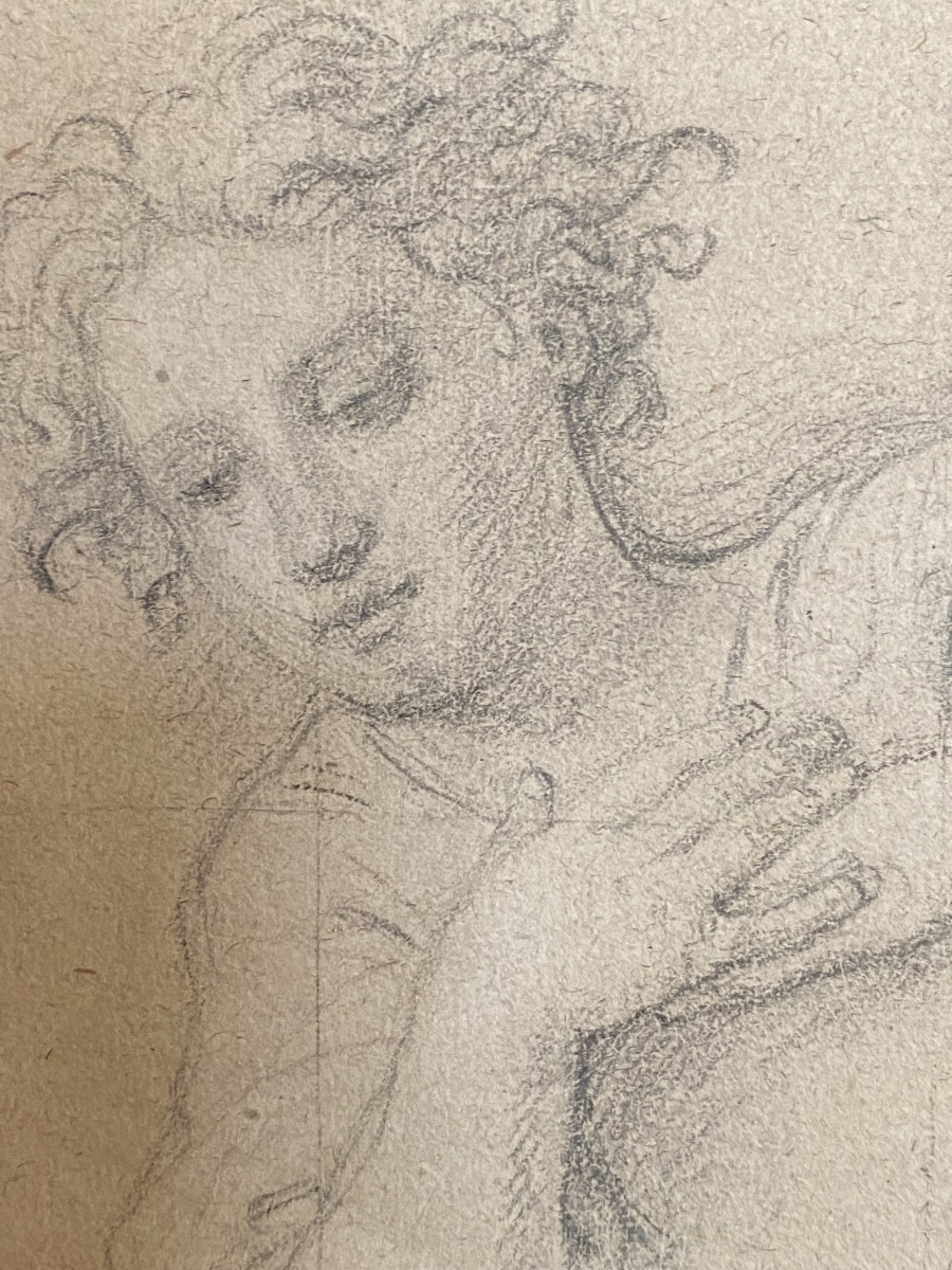 18th Century Pencil Drawing Of A Preparatory Study On Parchment Paper For A Painting  -photo-2