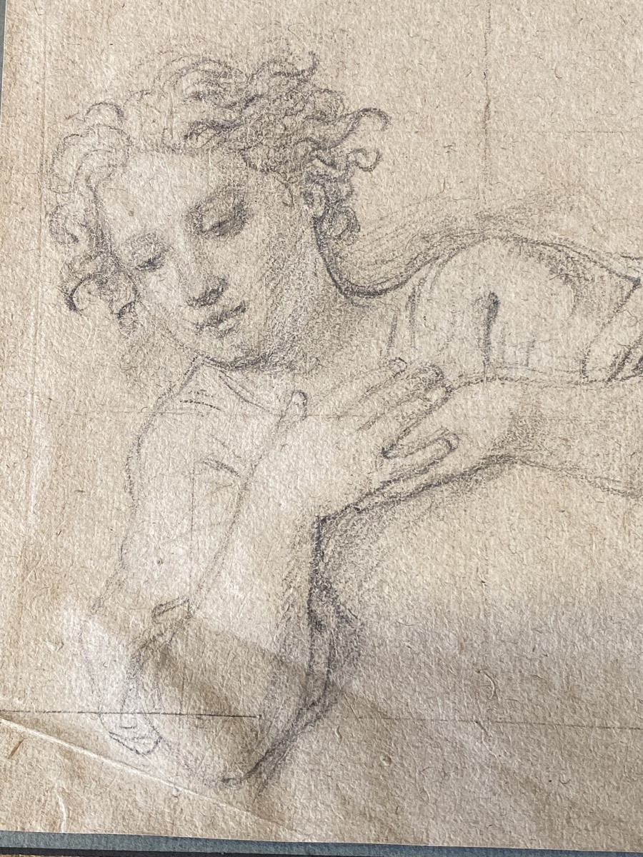 18th Century Pencil Drawing Of A Preparatory Study On Parchment Paper For A Painting  -photo-3