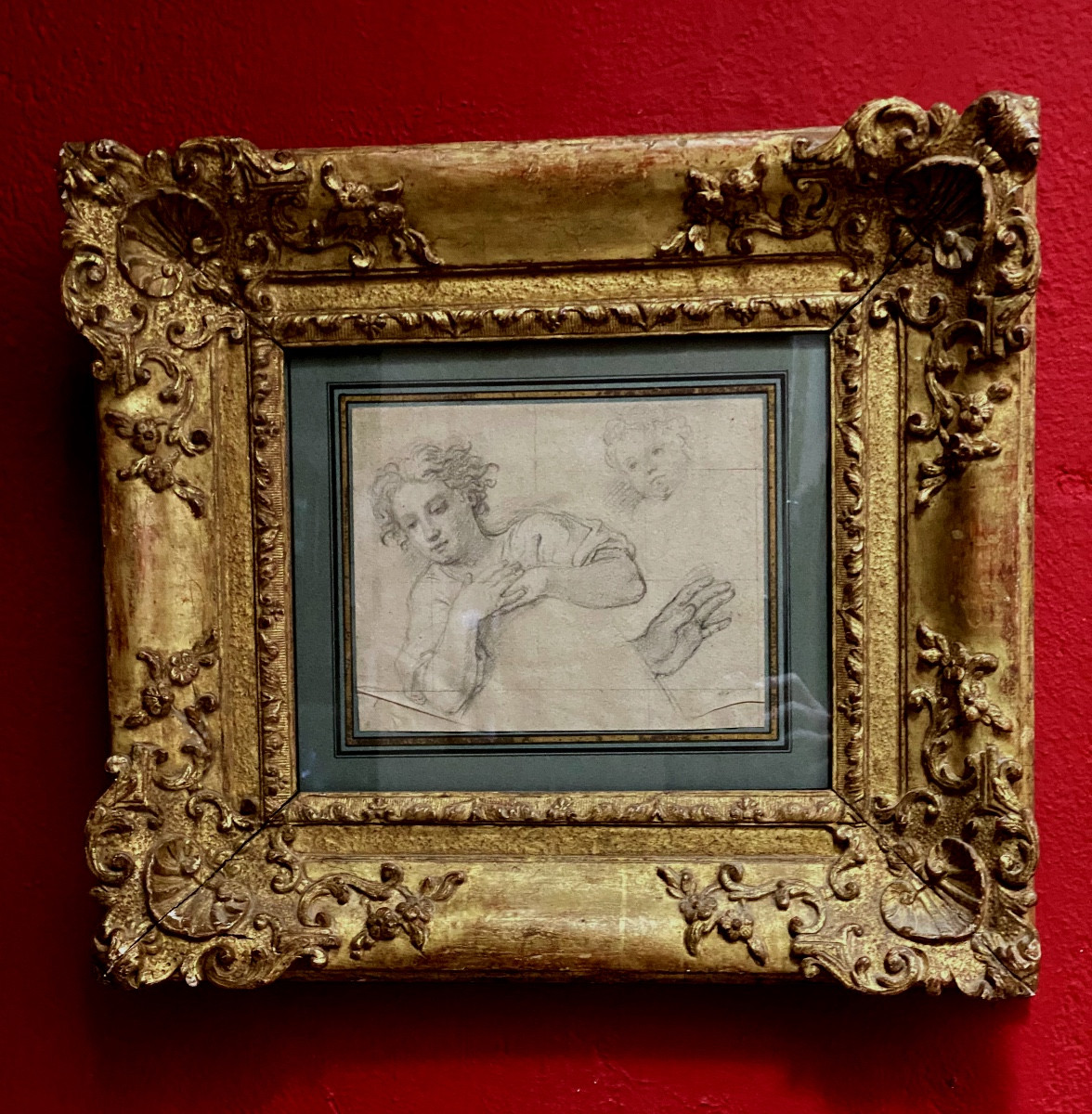 18th Century Pencil Drawing Of A Preparatory Study On Parchment Paper For A Painting  -photo-8