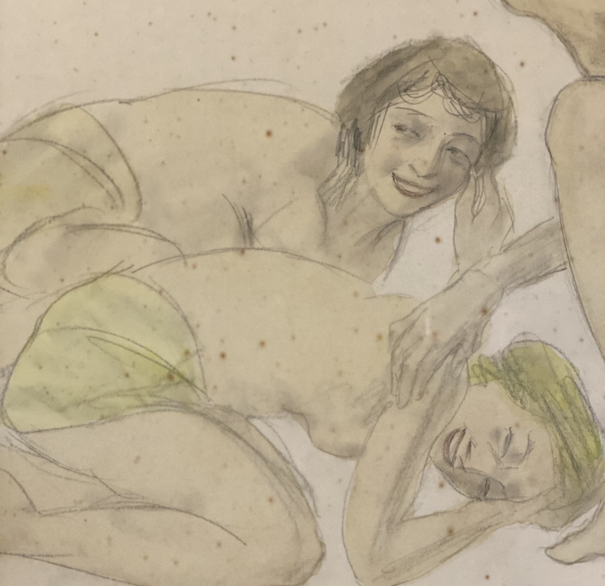 DESSIN  GOUACHÉ   XX ème   de jeunes personnes sur la plage   par   ODILLON   ROCHE  1868-1947-photo-4