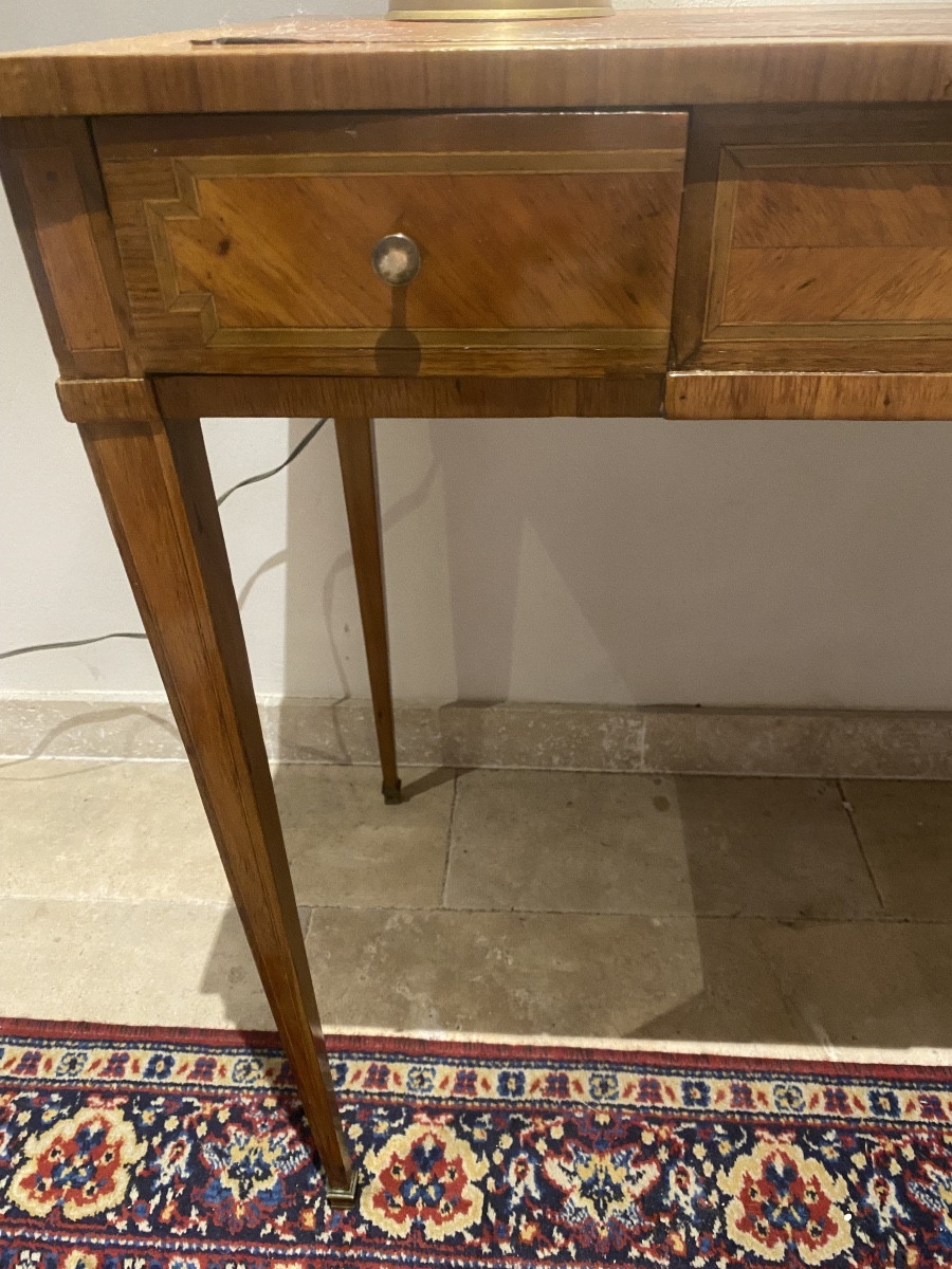 Small Louis XVI Period Precious Wood Desk With Two Drawers And Original Leather Top  -photo-1