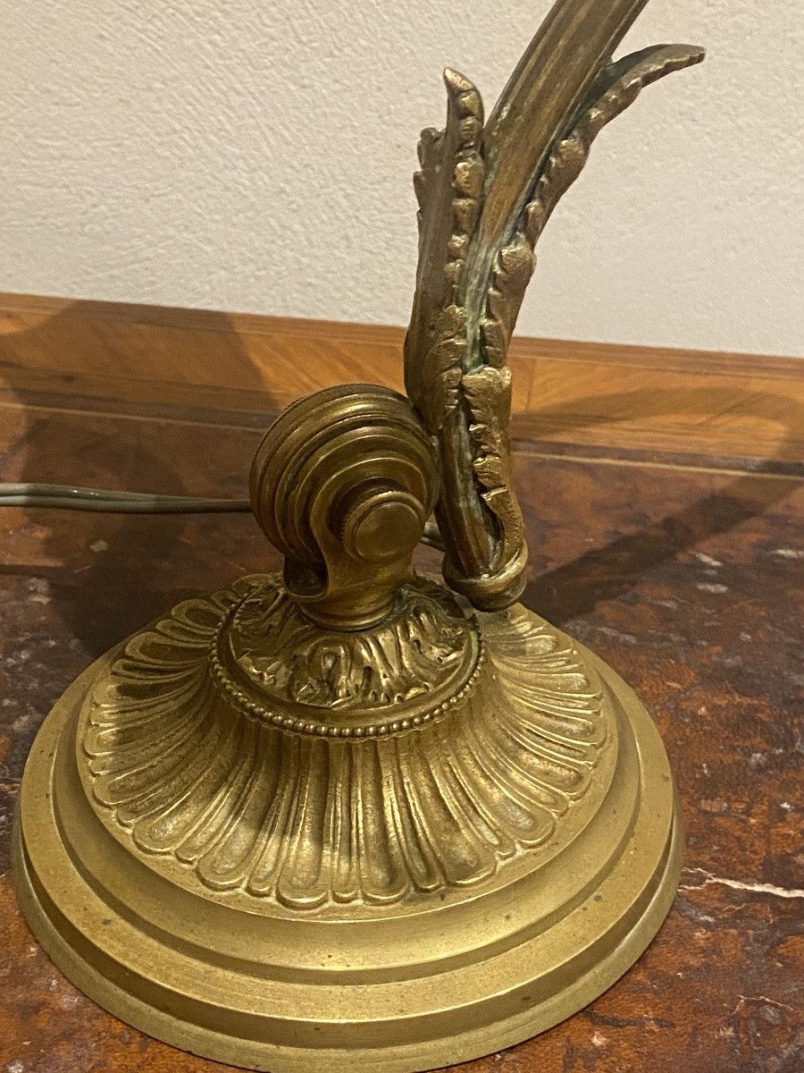 LAMPE    DE BUREAU    XXème   EN    BRONZE   ET   LAITON  À SCULPTURES  DE FEUILLES DE CHÊNE"-photo-2