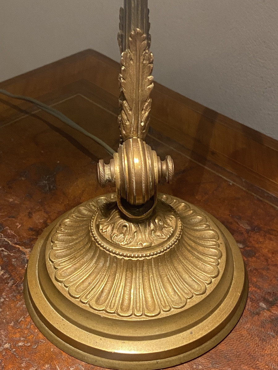 LAMPE    DE BUREAU    XXème   EN    BRONZE   ET   LAITON  À SCULPTURES  DE FEUILLES DE CHÊNE"-photo-5