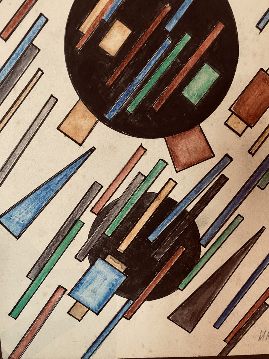 DESSIN GOUACHÉ  SUPREMATIST  1917-18     PAR  IVAN VASILYEVICH  KLIUN -photo-2