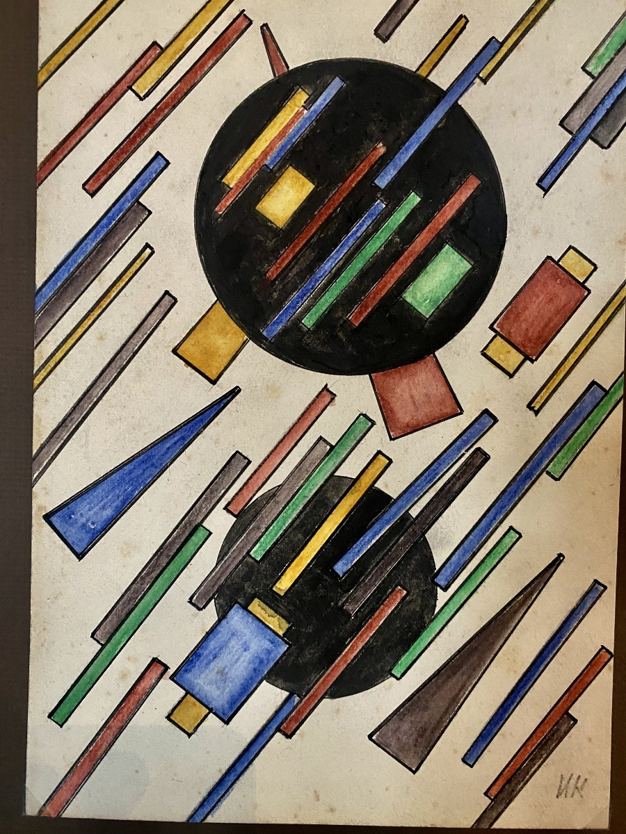 DESSIN GOUACHÉ  SUPREMATIST  1917-18     PAR  IVAN VASILYEVICH  KLIUN -photo-3