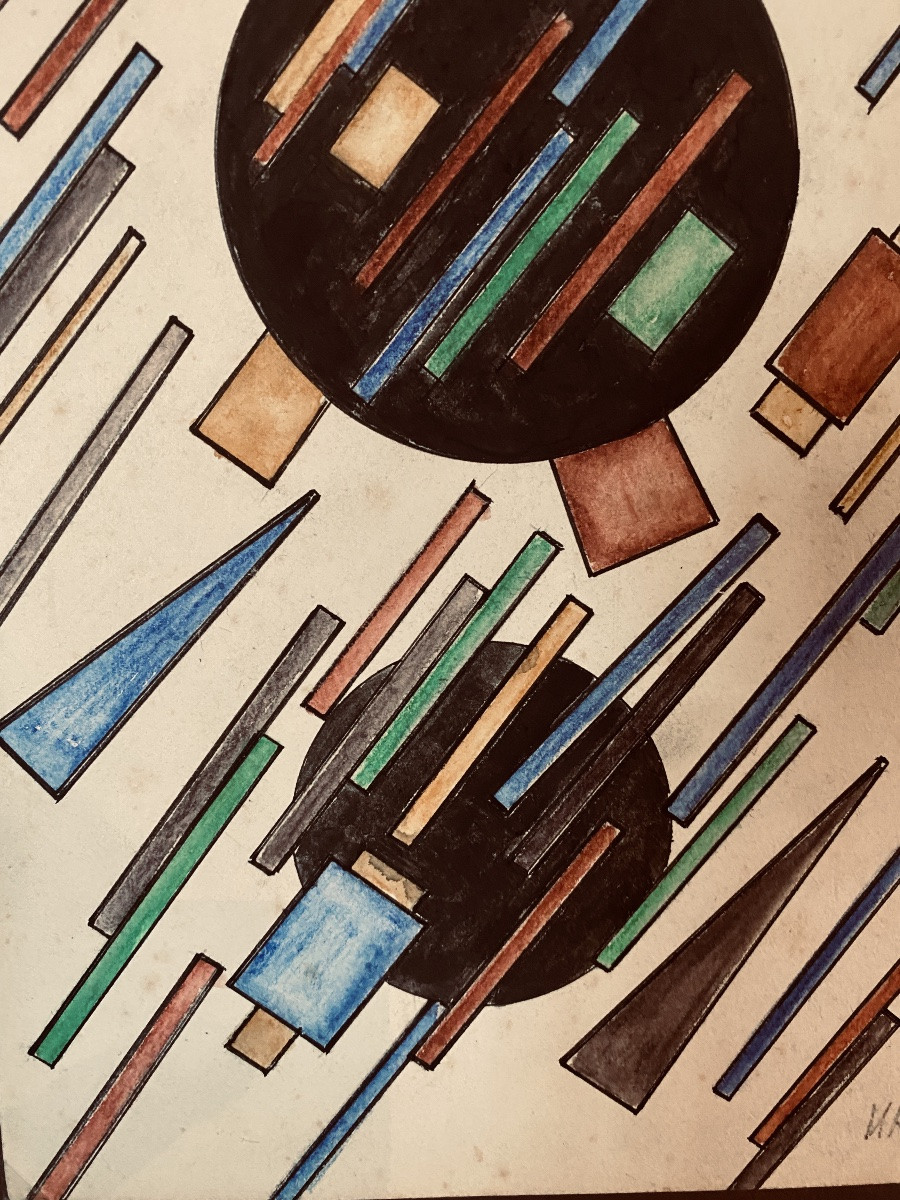 DESSIN GOUACHÉ  SUPREMATIST  1917-18     PAR  IVAN VASILYEVICH  KLIUN -photo-8