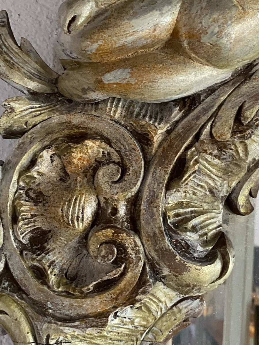   GRAND MIRROIR XIX ème  EN BOIS  PEINT  RICHEMENT SCULPTÉ DE  DEUX PUTTI  -photo-4