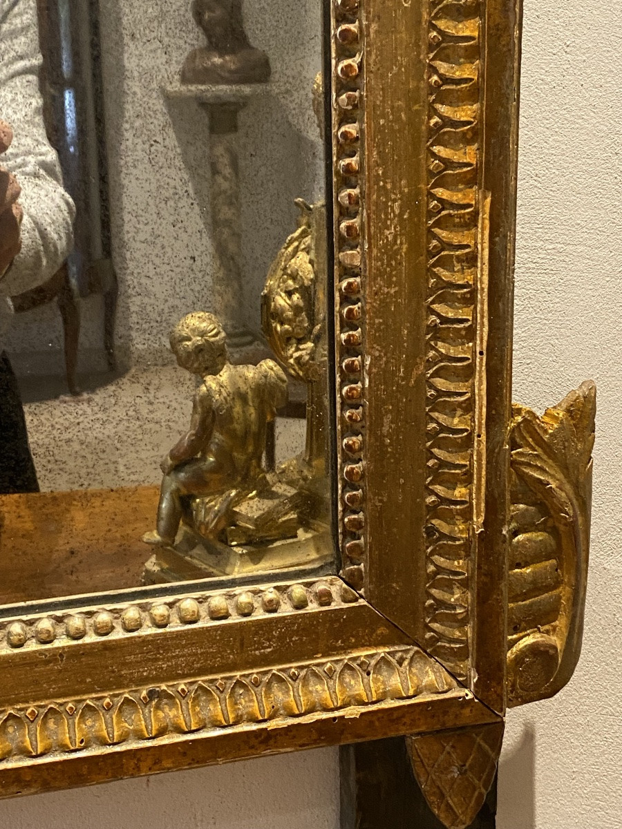 MIRROIR     GLACE  AU   MERCURE    ÉPOQUE XVIII ème  LOUIS XVI   DANS SON CADRE DORÉ -photo-2