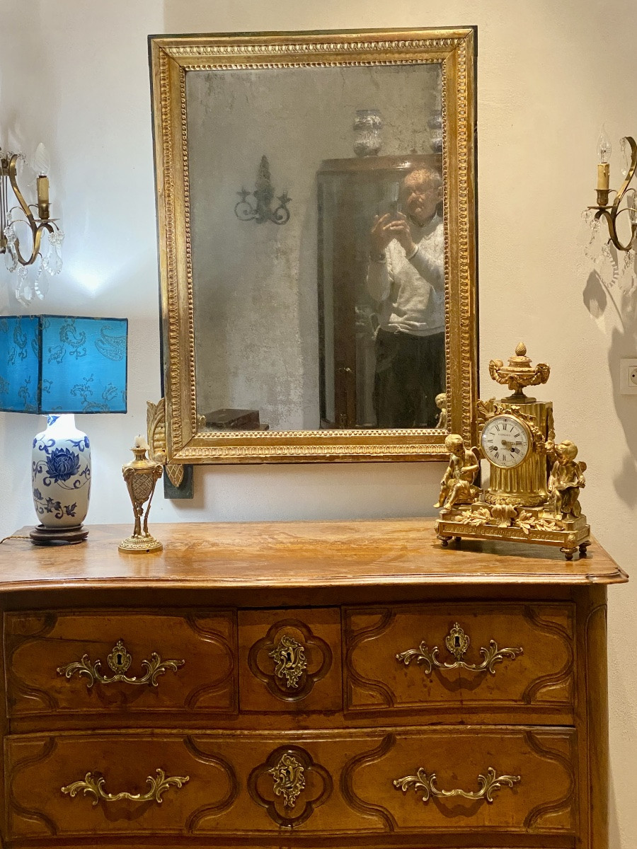 MIRROIR     GLACE  AU   MERCURE    ÉPOQUE XVIII ème  LOUIS XVI   DANS SON CADRE DORÉ -photo-7