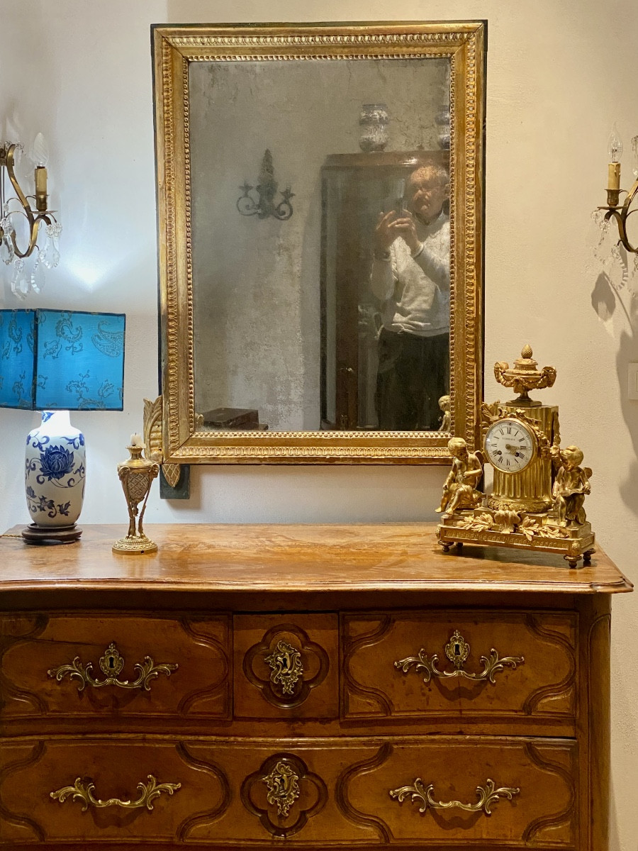 MIRROIR     GLACE  AU   MERCURE    ÉPOQUE XVIII ème  LOUIS XVI   DANS SON CADRE DORÉ 