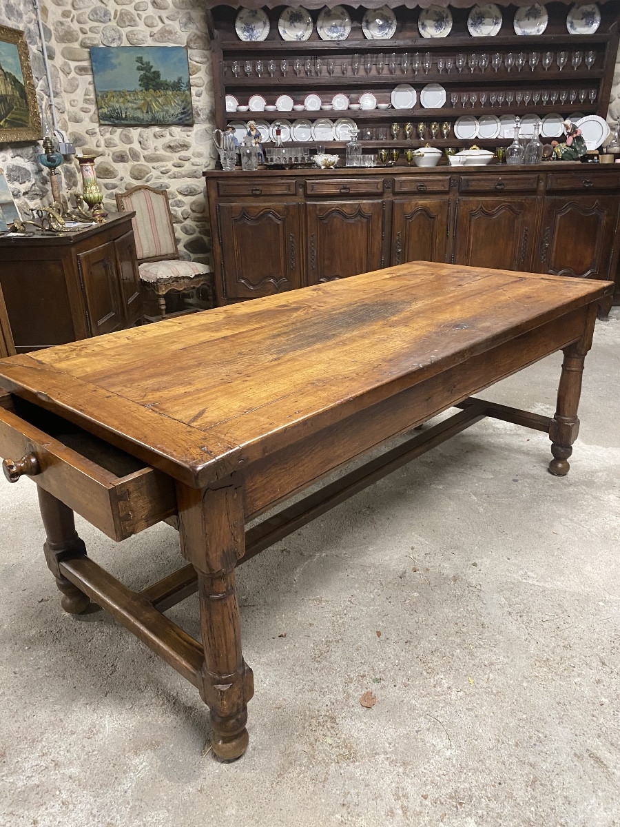 17th Century Chestnut Wood Castle Kitchen Table With Two Drawers    
