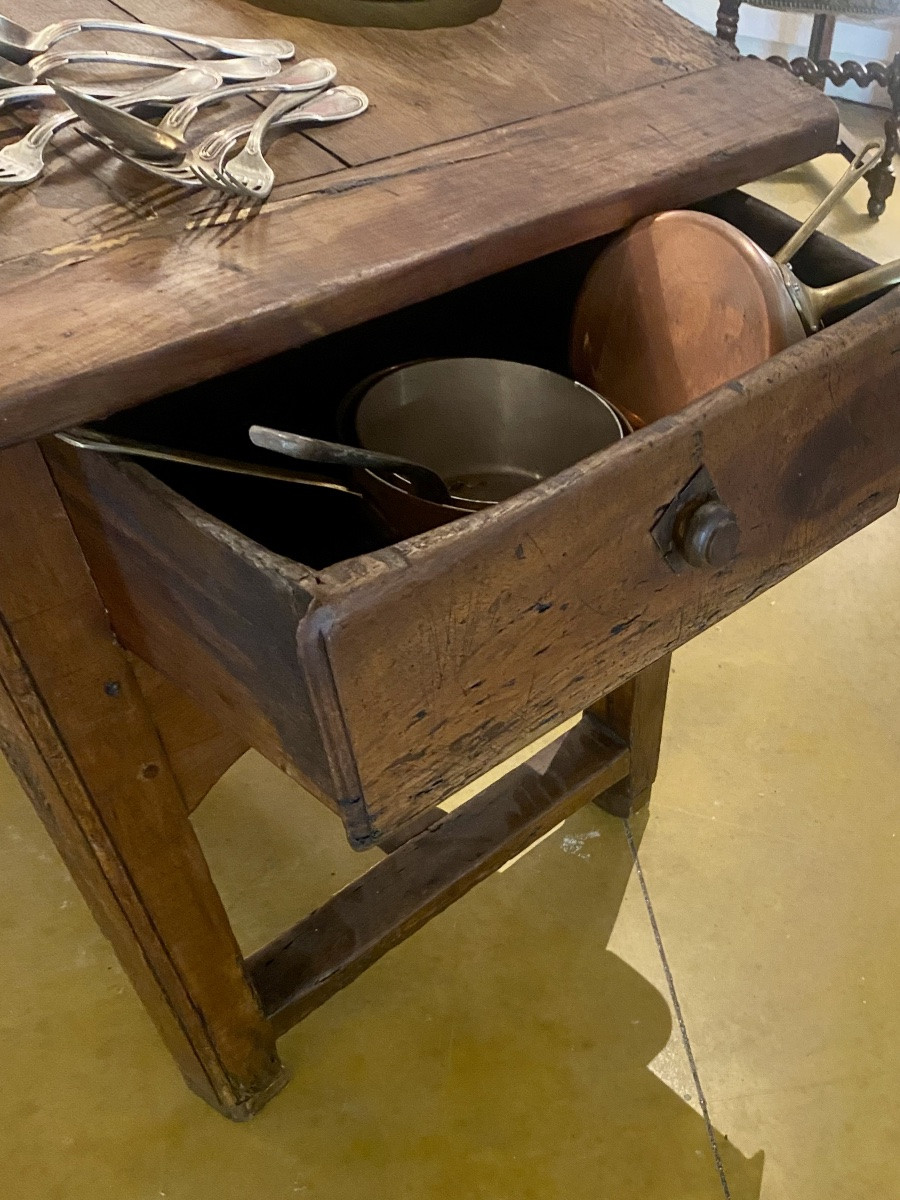 TABLE   DE  CUISINE  EN CHÂTAIGNIER   EPOQUE  XVIII  ème  À DEUX TIROIRS  DE RANGEMENT-photo-7