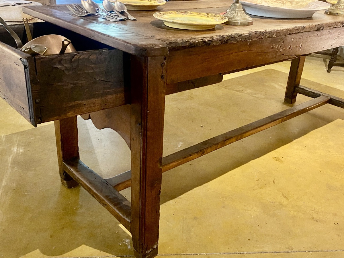 TABLE   DE  CUISINE  EN CHÂTAIGNIER   EPOQUE  XVIII  ème  À DEUX TIROIRS  DE RANGEMENT-photo-8