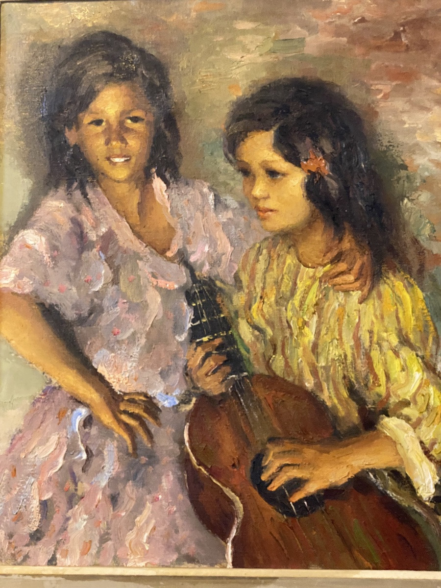 Hst Impressionist Painting Of Two Young Gypsy Women Signed Dyf-photo-4
