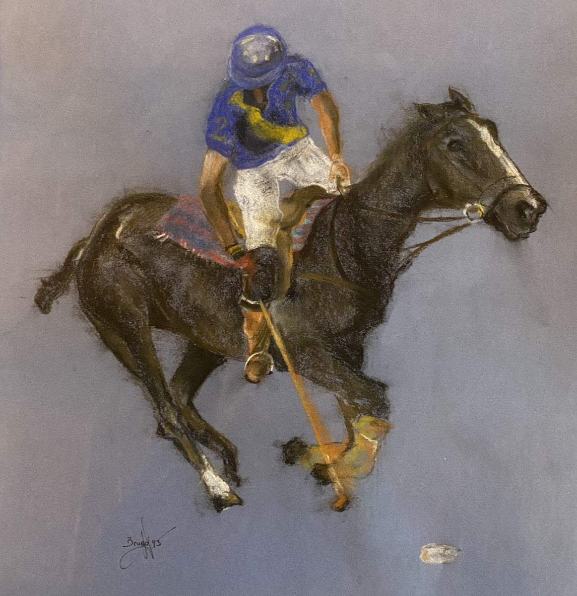  Gouache Drawing Of A Polo Player In Action, Signed Brugg  -photo-2