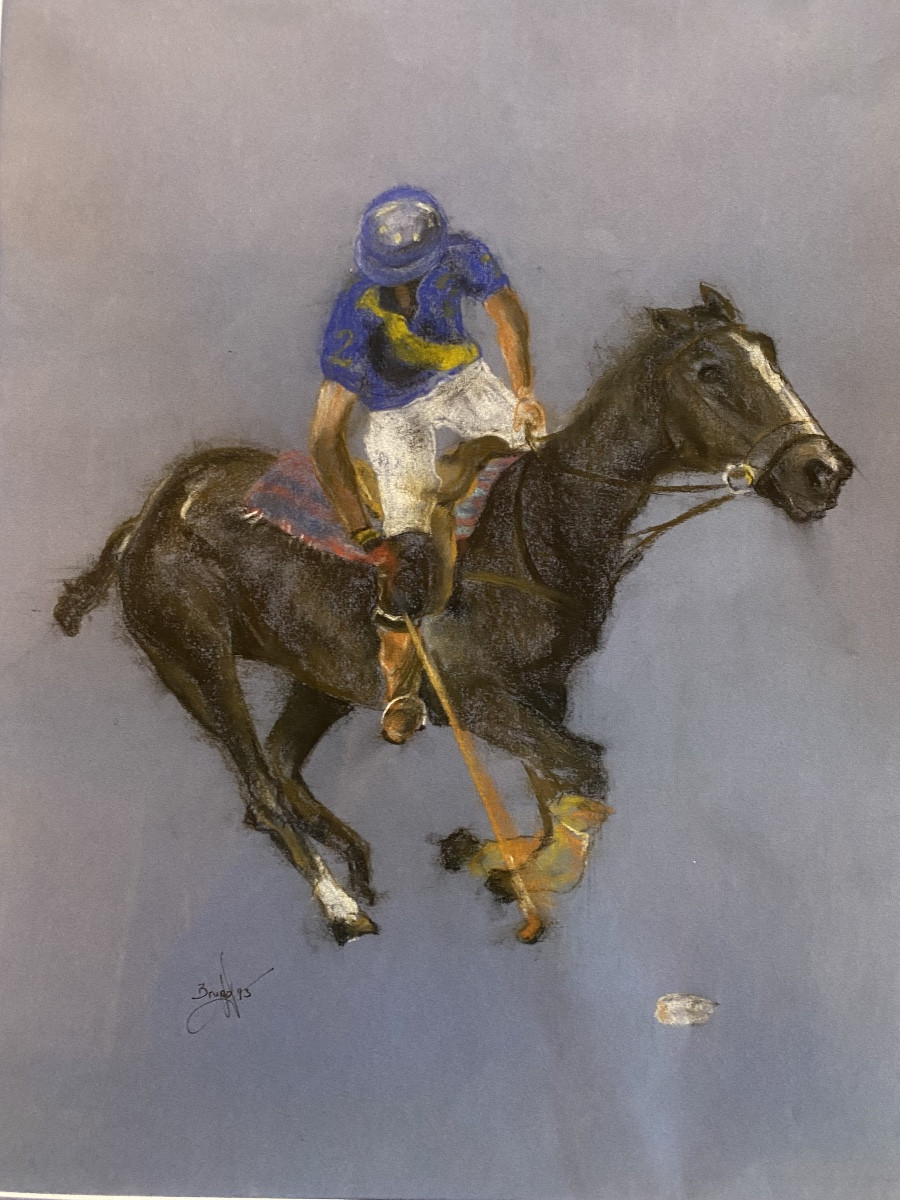  Gouache Drawing Of A Polo Player In Action, Signed Brugg  -photo-4
