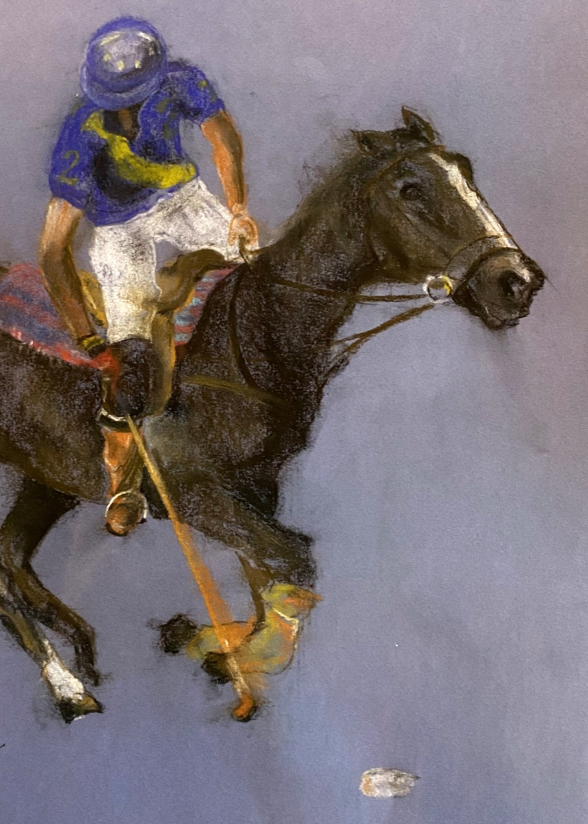  Gouache Drawing Of A Polo Player In Action, Signed Brugg  -photo-2