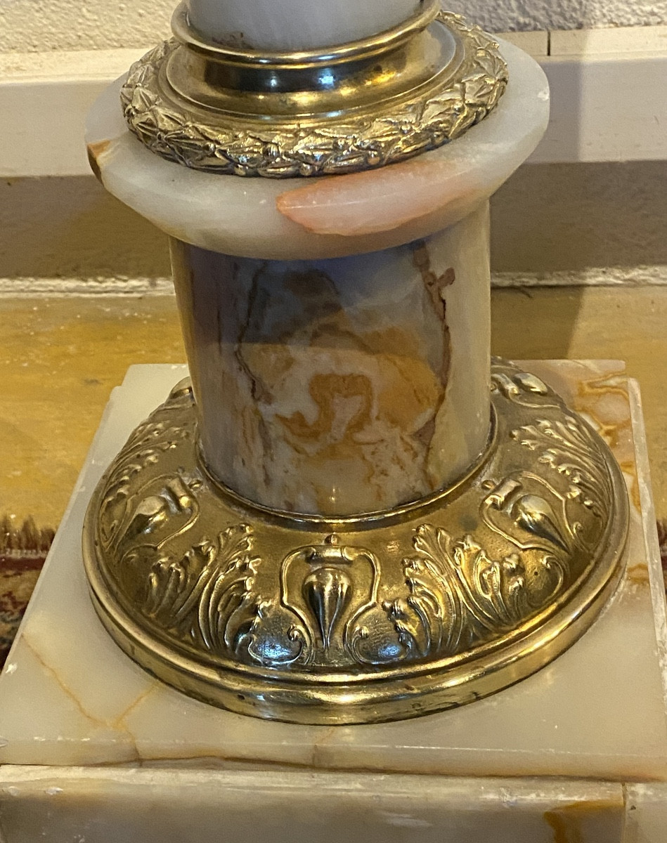 COLONNE   EN ONYX   et   BRONZES DORÉS   ÉPOQUE NAPOLÉON III  1860   PLATEAU PIVOTANT-photo-2