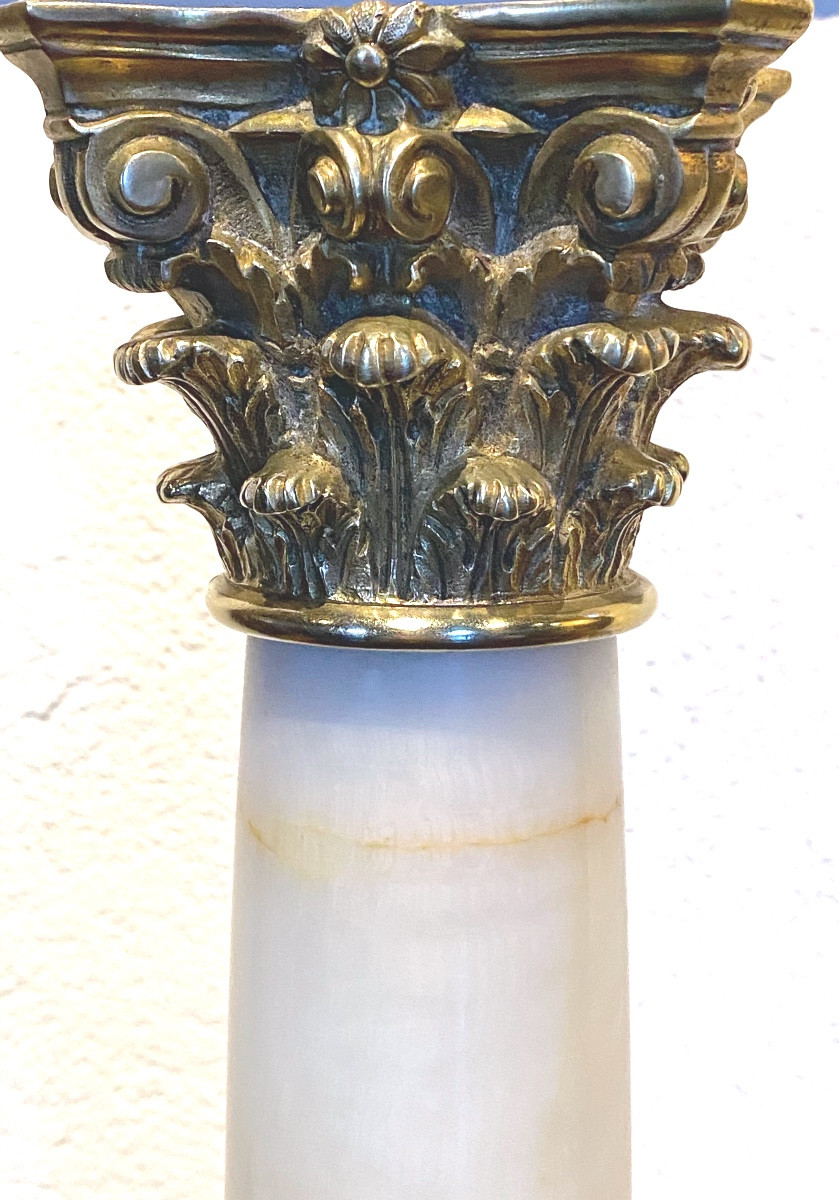 COLONNE   EN ONYX   et   BRONZES DORÉS   ÉPOQUE NAPOLÉON III  1860   PLATEAU PIVOTANT-photo-3