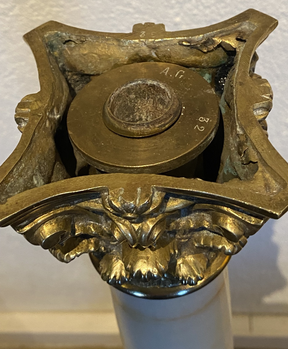 COLONNE   EN ONYX   et   BRONZES DORÉS   ÉPOQUE NAPOLÉON III  1860   PLATEAU PIVOTANT-photo-4