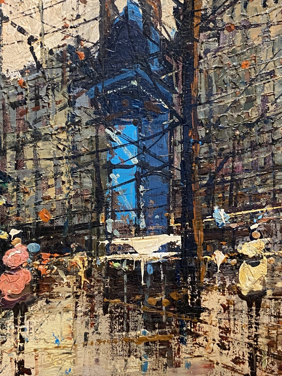  PEINTURE  DE LA PORTE   ST. MARTIN   À PARIS   EN HIVER   XXème    SIGNATURE  -photo-3