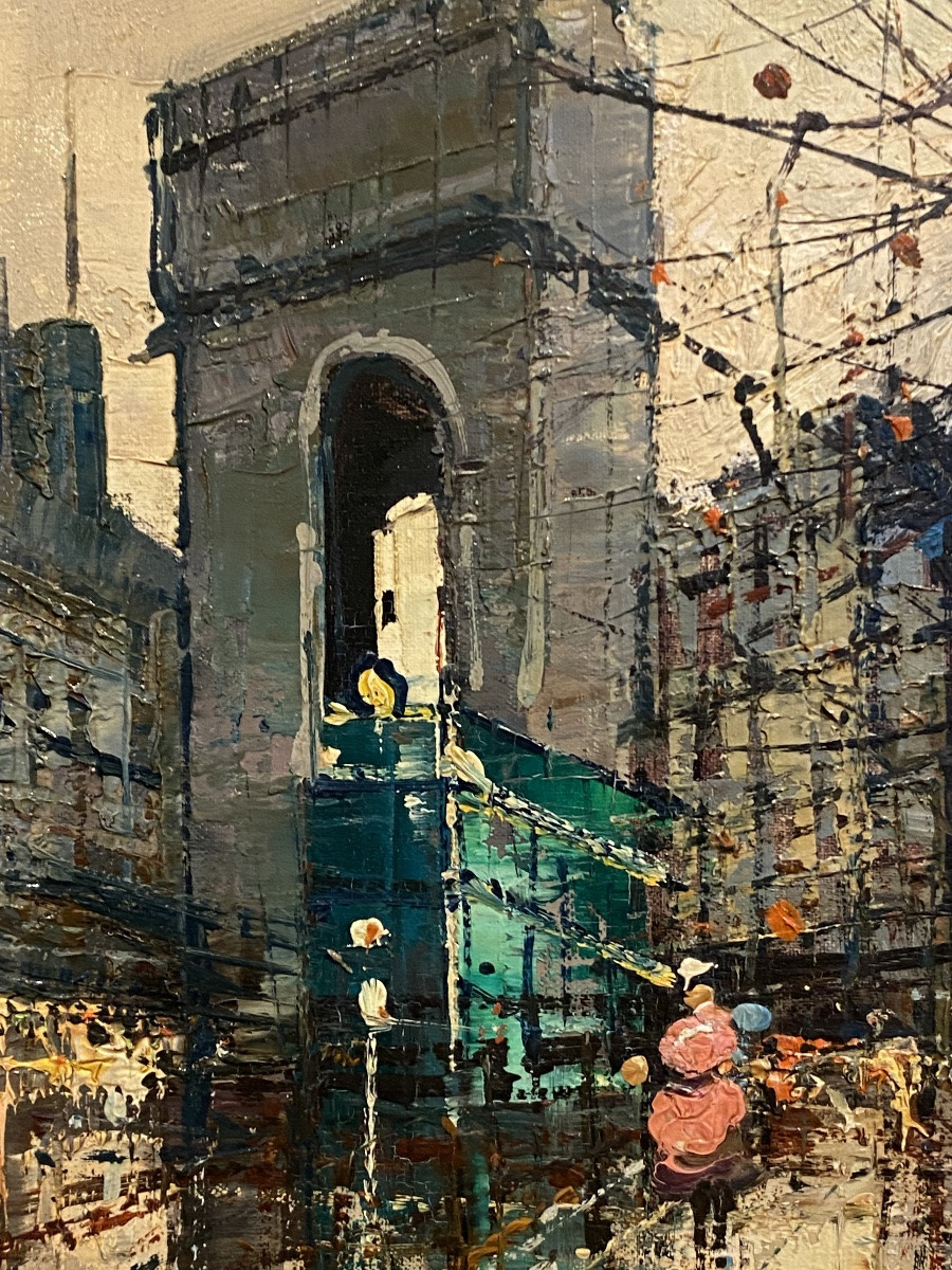  PEINTURE  DE LA PORTE   ST. MARTIN   À PARIS   EN HIVER   XXème    SIGNATURE  -photo-5